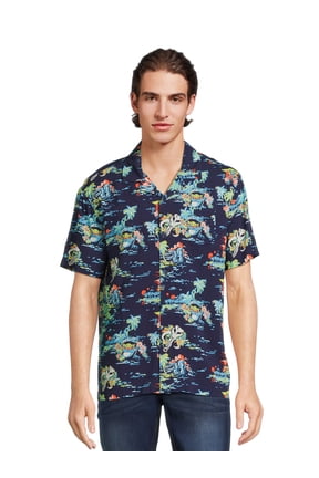 Men’s and Big Men’s Tropic Baby Yoda Button Front Shirt with Short Sleeves, Sizes S-3XL