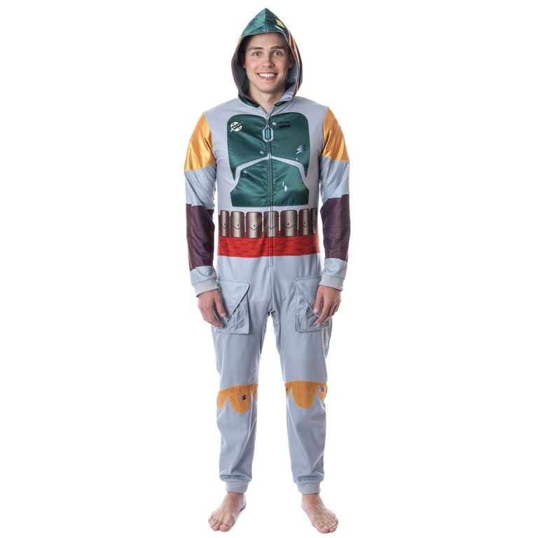 Star Wars Mens' Boba Fett Hooded Costume Union Suit One-Piece Pajama  (2XL/3XL)