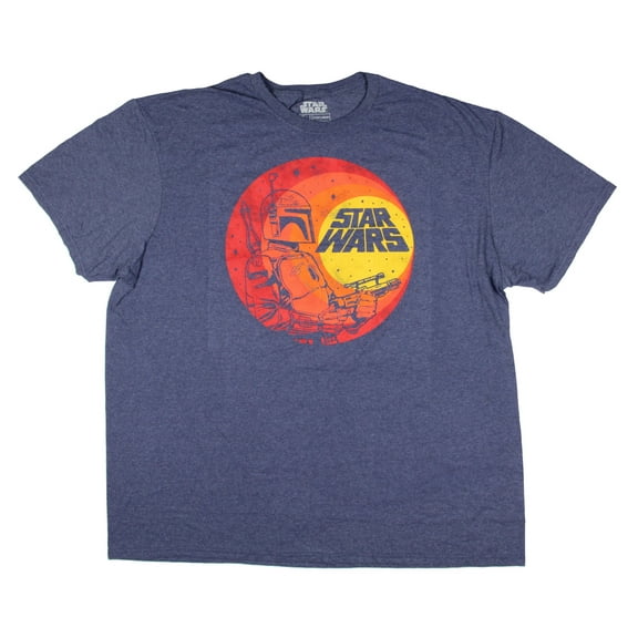 Star Wars Mens' Boba Fett Outline On A Circular Sunset Gradient T-Shirt