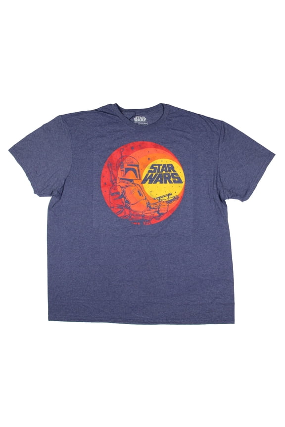 Star Wars Mens' Boba Fett Outline On A Circular Sunset Gradient T-Shirt