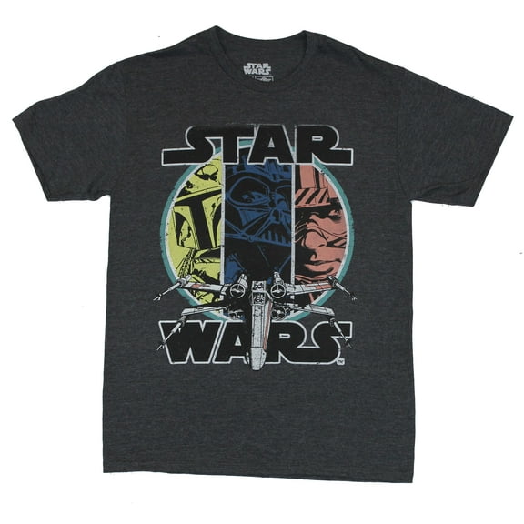 Star Wars Mens T-Shirt - 3 Color Character Circle Above Approaching X-Wing (Small)