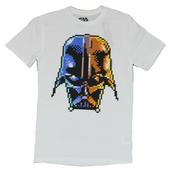 Star Wars Mens T-Shirt - 8-Bit Pixelated Darth Vader Helmet Image (Small)