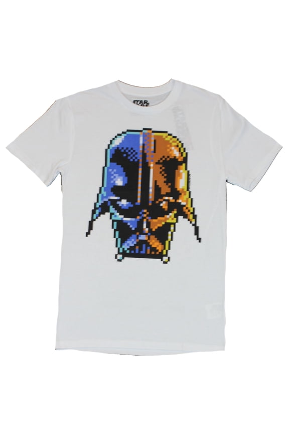 Mens T-Shirt - 8-Bit Pixelated Darth Vader Helmet Image (Small)
