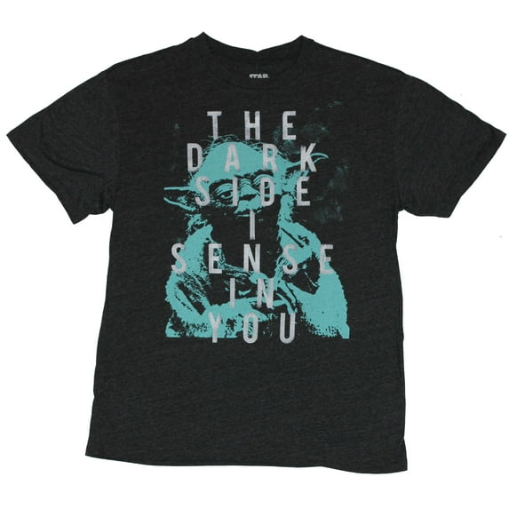 Star Wars Mens T-Shirt - Dark Side I Sense In You Blue Yoda Image (Medium)