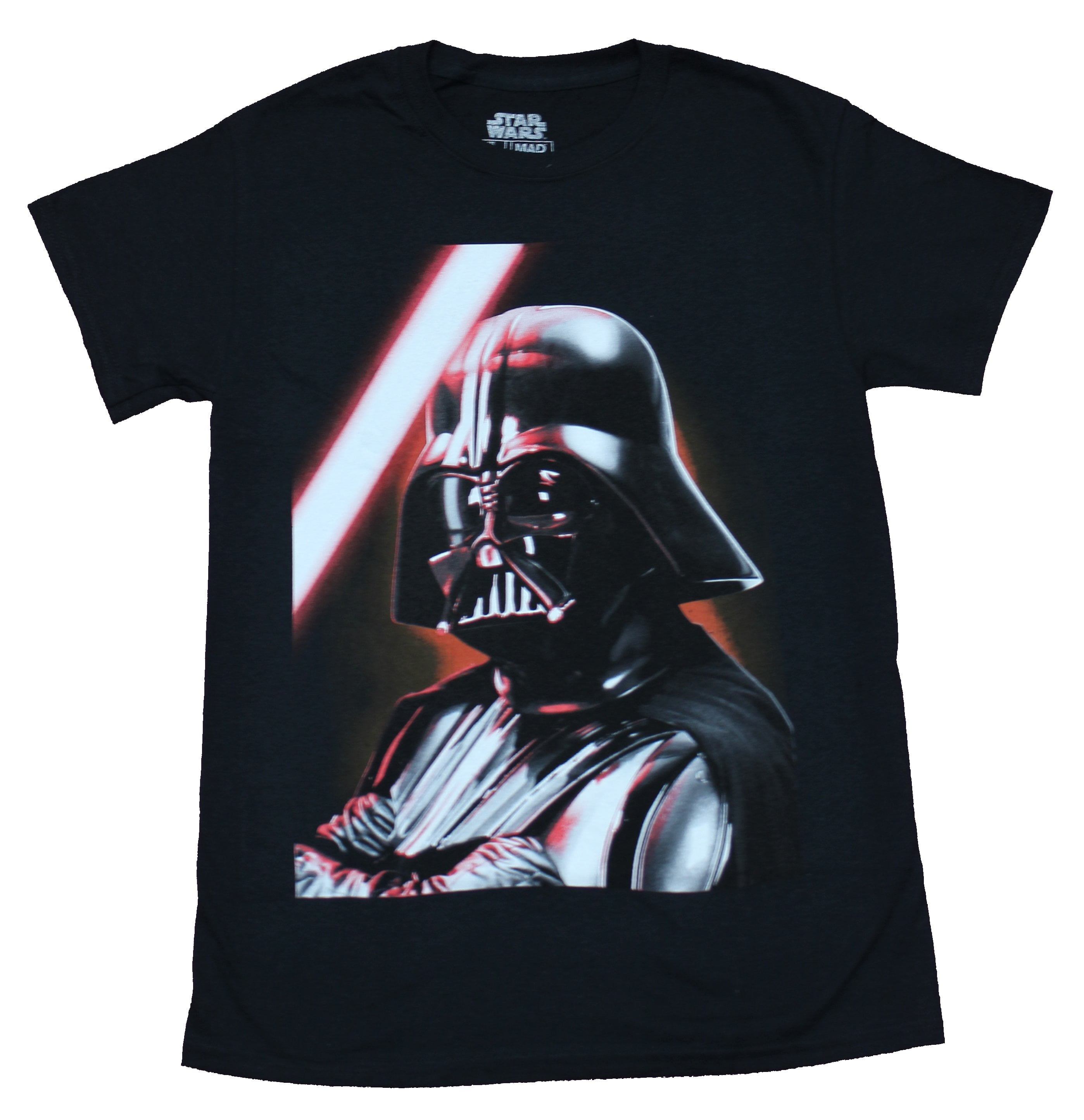 Star Wars Mens TShirt Darth Vader Face Lit by Saber Glow (Medium)