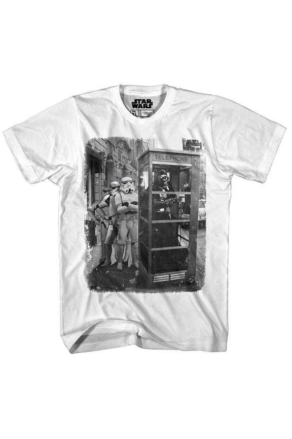 Star Wars Mens T-Shirt - Darth Vader Get in Line Phone Booth (Small)