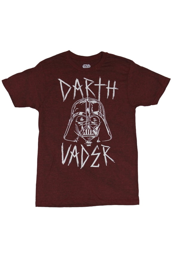 Mens T-Shirt - Darth Vader Mask Sketch In Between Metal Style Letters (Small)