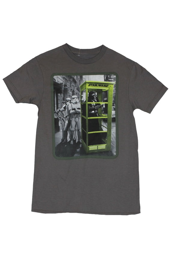 Mens T-Shirt - Darth Vader in A Yellow Phone Booth Holding Things Up (Small)