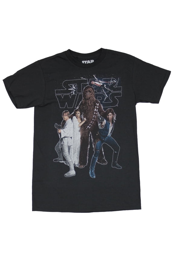 Star Wars Mens T-Shirt - Distressed Photo Group Under Logo (Small, Black)
