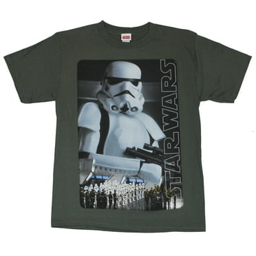 Star Wars Mens T-Shirt - Giant Photo Stormtrooper Image Over Platoon Photo (X-Small)