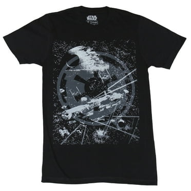 Star Wars Mens T-Shirt - Millennium Flacon Death Star Battle Under Empire Shadow (Small)