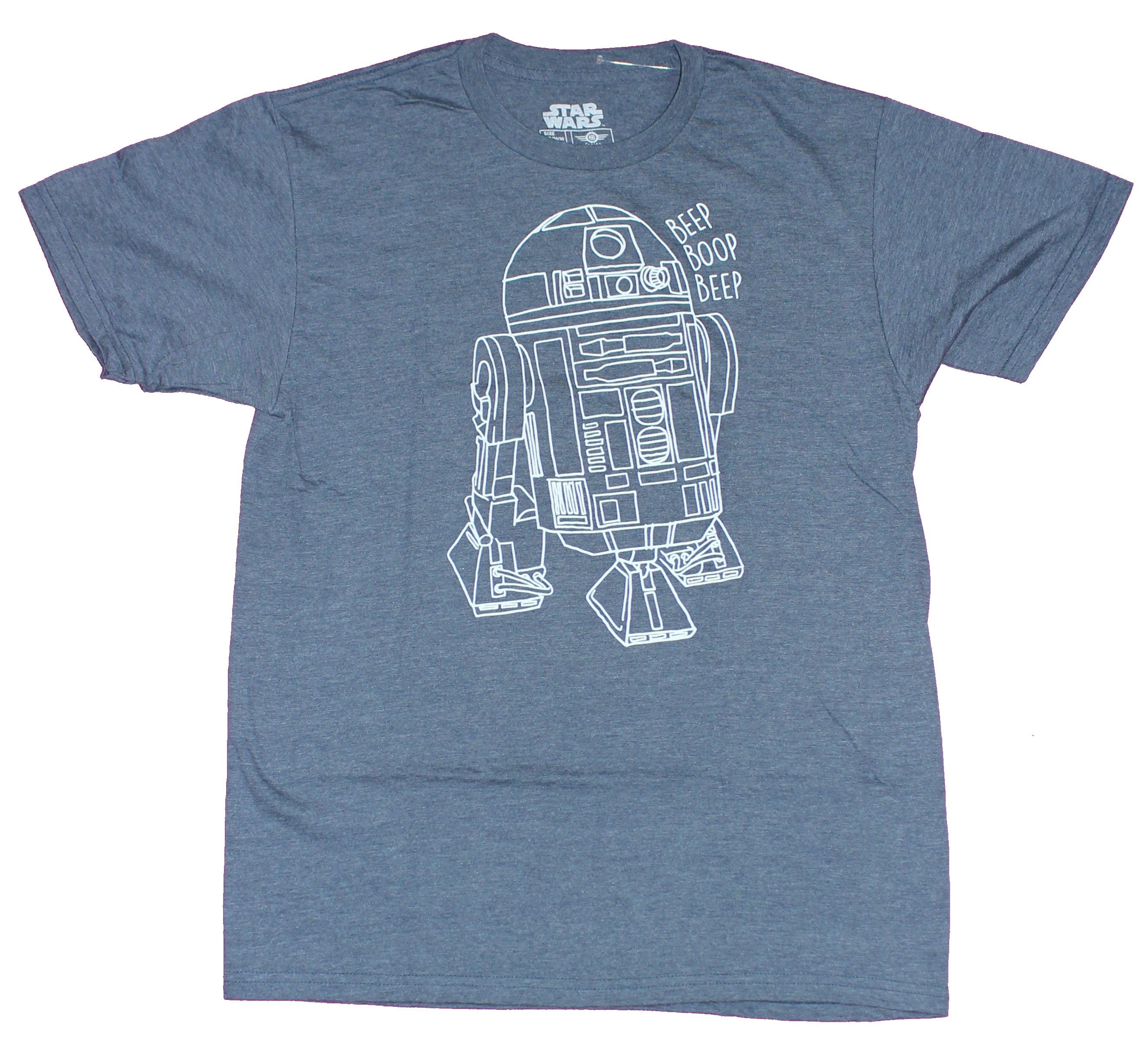 Star Wars Mens T-Shirt - R2-D2 Beep Boop Line Drawing Image (Small)
