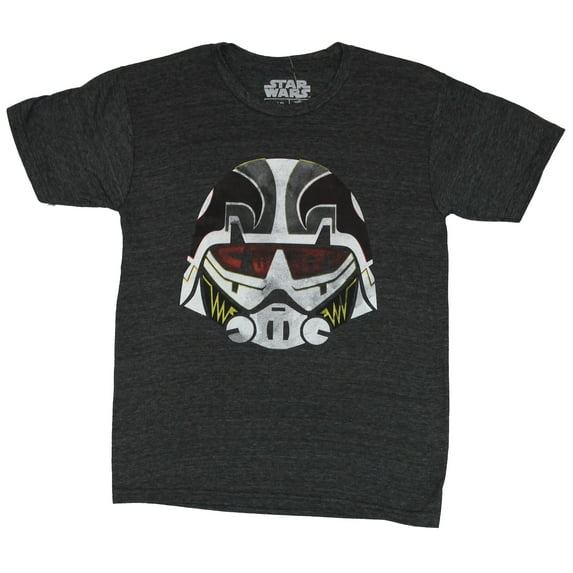 Star Wars Mens T-Shirt - Rebels Giant Distressed Ezra Mask Image (Small)