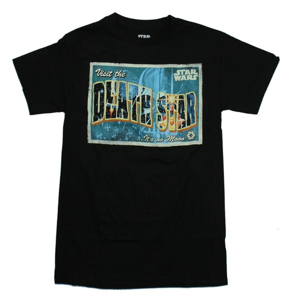 Star Wars Mens T-Shirt - Visit the Death Star Post Card Image (Large)