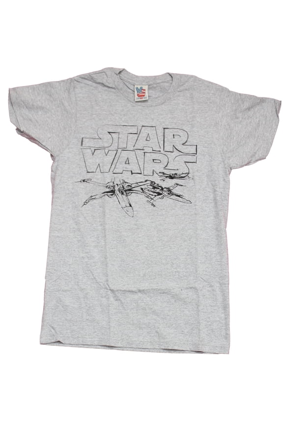 Star Wars Mens T-Shirt - X-wing Sketch Flying Under Logo (X-Large)