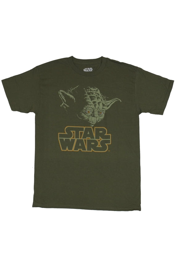 Mens T-Shirt - Yoda Face In Shadow Over Logo Image