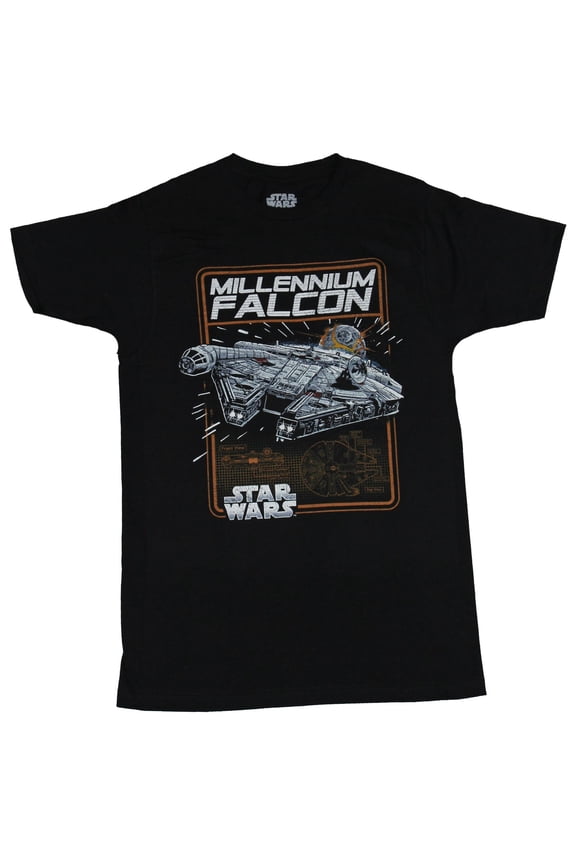 Mens T-shirt - Millennium Falcon Boxed Over Blue Prints Image (Small)