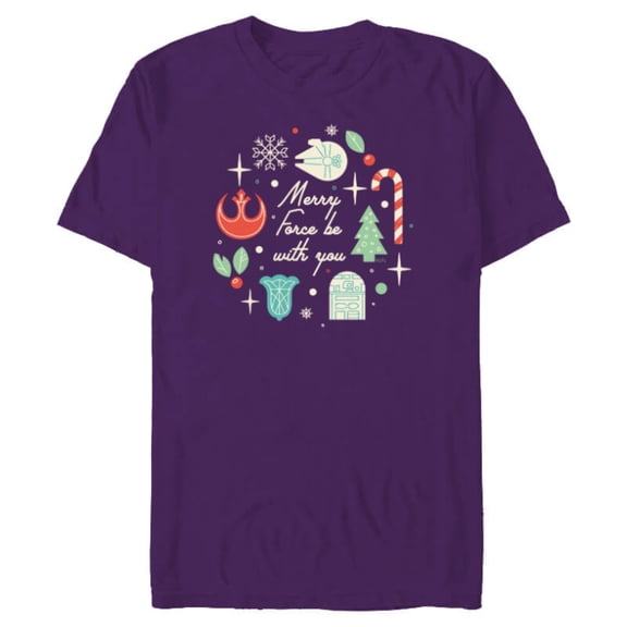 Star Wars Merry The Force Be With You - Short Sleeve Blended T-Shirt for Adults - Customized-Purple
