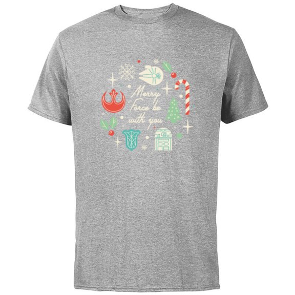 Star Wars Merry The Force Be With You - Short Sleeve Cotton T-Shirt for Adults - Customized-Athletic Heather