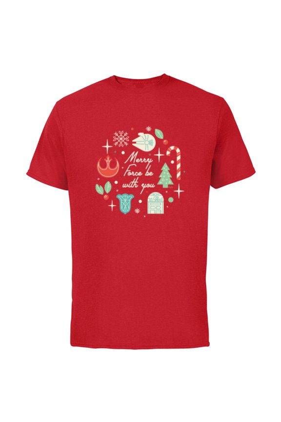Merry The Force Be With You - Short Sleeve Cotton T-Shirt for Adults - Customized-Red