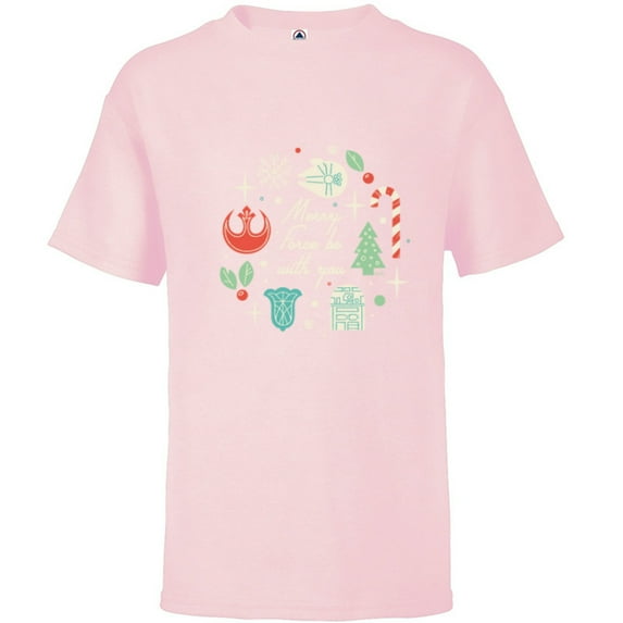 Star Wars Merry The Force Be With You - Short Sleeve T-Shirt for Kids - Customized-Soft Pink