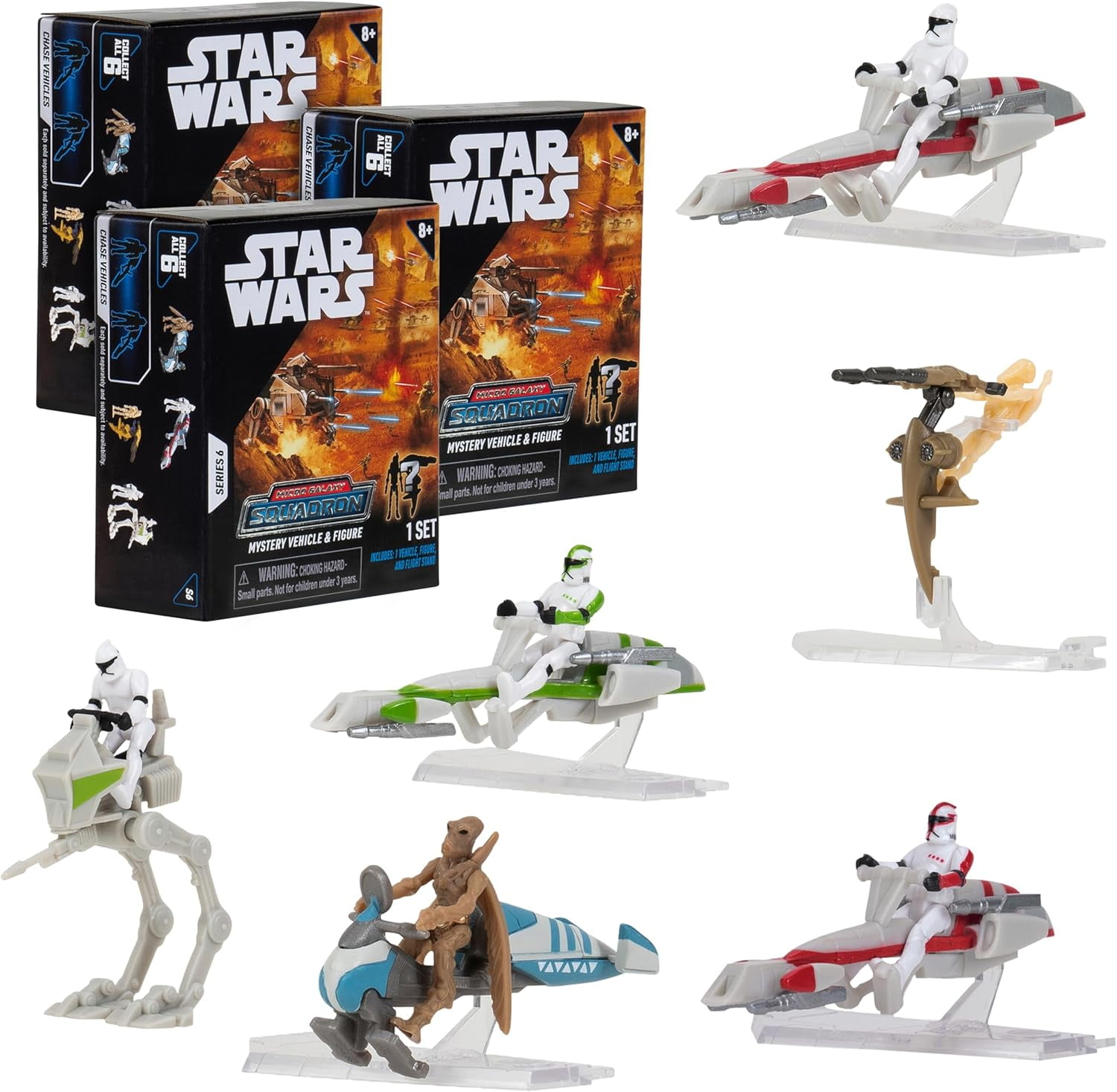 Jazwares Star Wars Micro Galaxy Squadron Scout Class Blind Box, 3-Pack - Series 6 - Receive 3 of 6 Assorted Collectible 2.5" Vehicles & 1" Figure - Kids, Teens, Adults, Men - 8+