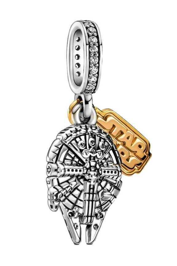 Star Wars Millennium Falcon And Name Logo Sterling Silver Pendant Necklace