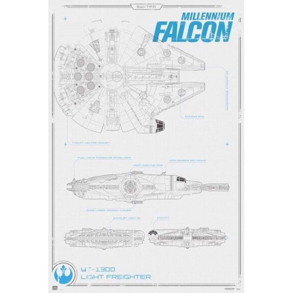 Star Wars Millennium Falcon Blueprint Poster (24 x 36)