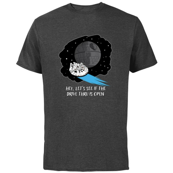 Star Wars Millennium Falcon Death Star Drive Thru Funny - Short Sleeve Cotton T-Shirt for Adults - Customized-Charcoal