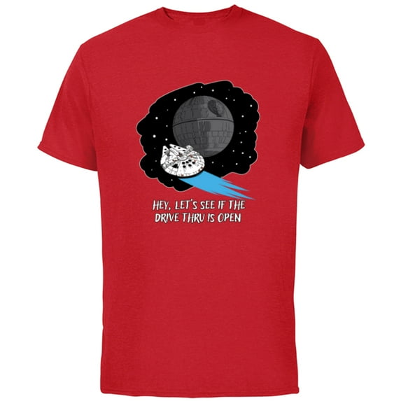 Star Wars Millennium Falcon Death Star Drive Thru Funny - Short Sleeve Cotton T-Shirt for Adults - Customized-Red
