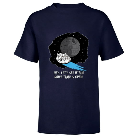 Star Wars Millennium Falcon Death Star Drive Thru Funny - Short Sleeve T-Shirt for Kids - Customized-Navy
