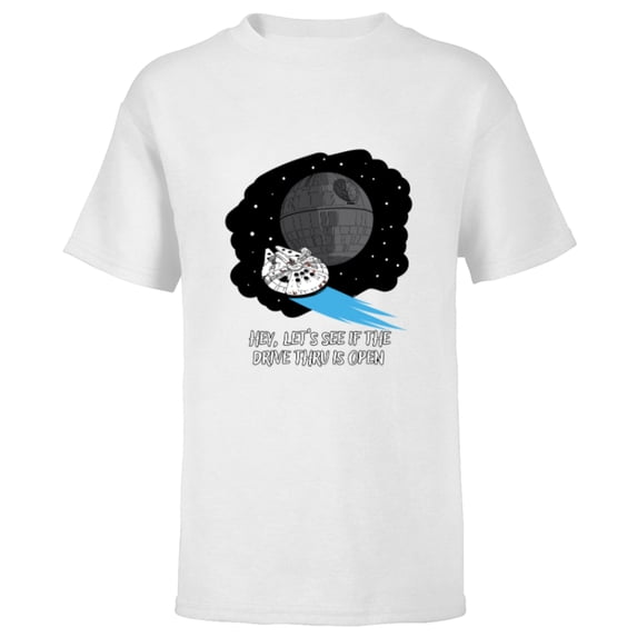 Star Wars Millennium Falcon Death Star Drive Thru Funny - Short Sleeve T-Shirt for Kids - Customized-White