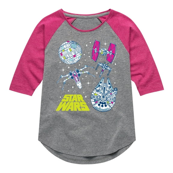 Star Wars - Millennium Falcon, Death Star, & Ships - Toddler And Youth Girls Shirt Tail Raglan