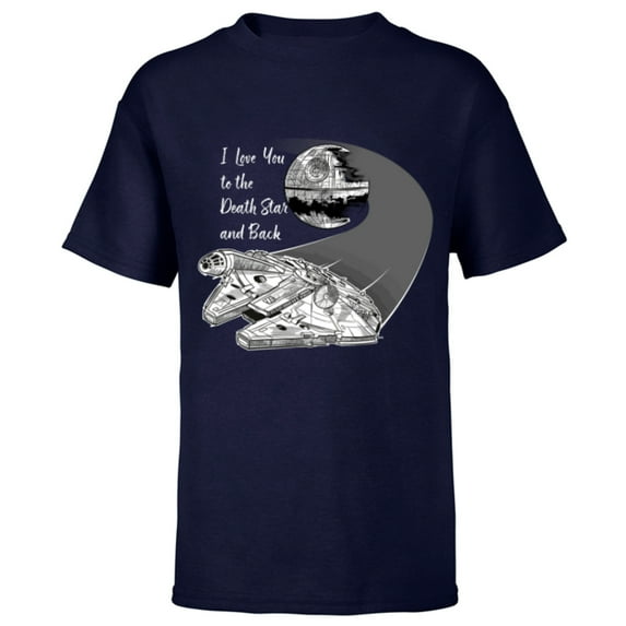 Star Wars Millennium Falcon I Love You Valentine’s Wedding - Short Sleeve T-Shirt for Kids - Customized-Navy