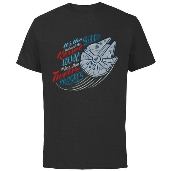 Star Wars Millennium Falcon Kessel Run in 12 Parsecs USA - Short Sleeve Cotton T-Shirt for Adults - Customized-Black