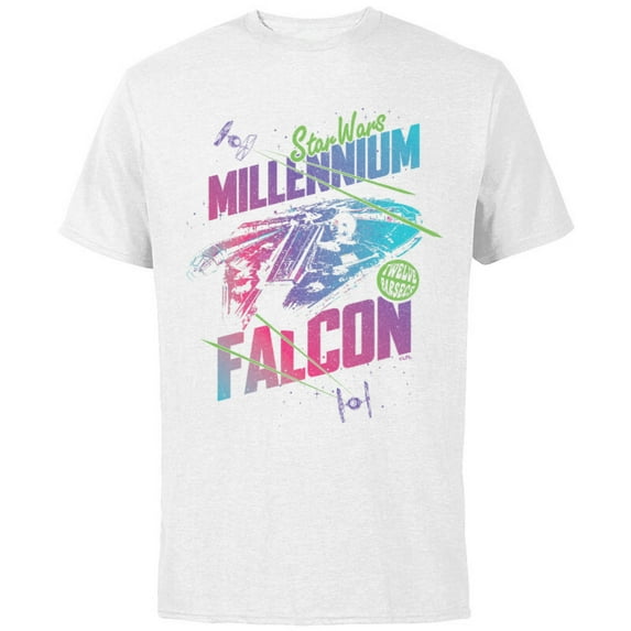 Star Wars Millennium Falcon Neon - Short Sleeve Cotton T-Shirt for Adults - Customized-White
