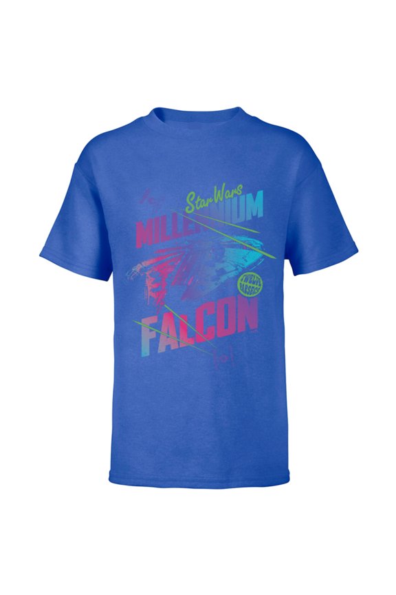 Millennium Falcon Neon - Short Sleeve T-Shirt for Kids - Customized-Royal
