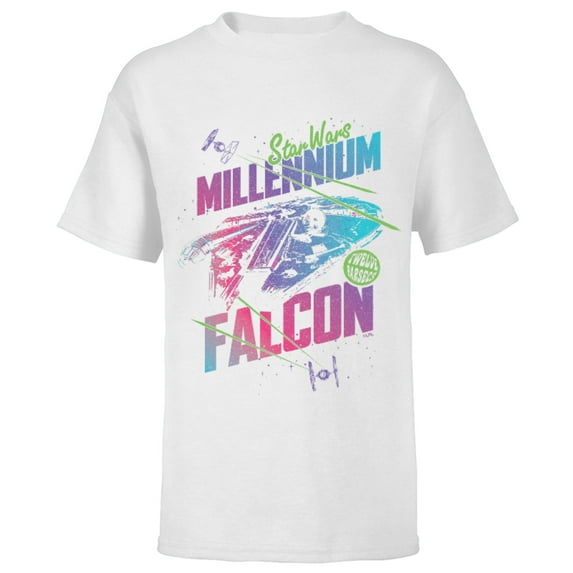 Star Wars Millennium Falcon Neon - Short Sleeve T-Shirt for Kids - Customized-White