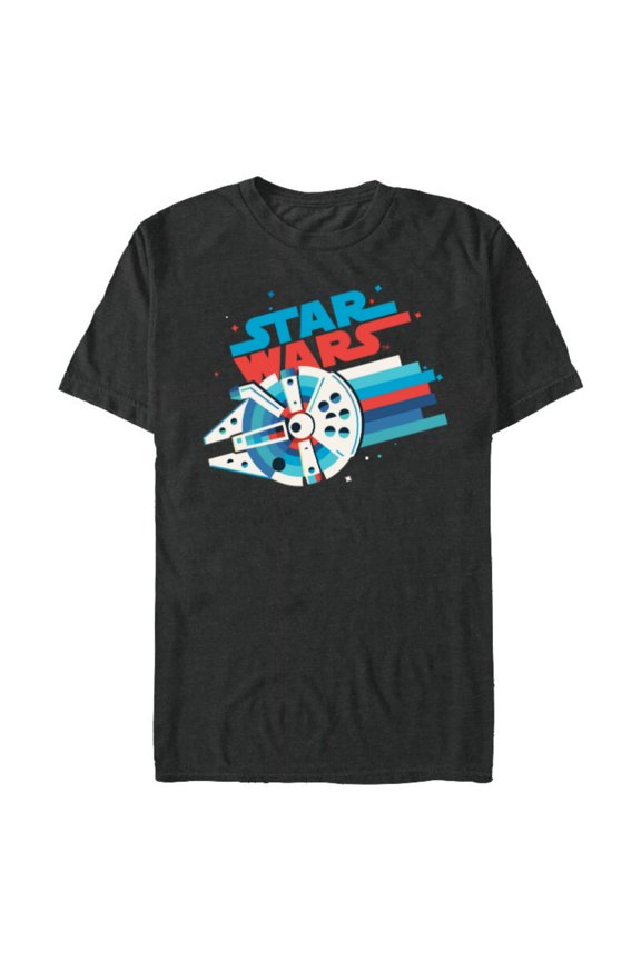 Millennium Falcon Red White & Blue Rainbow - Short Sleeve Blended T-Shirt for Adults - Customized-Dark Heather