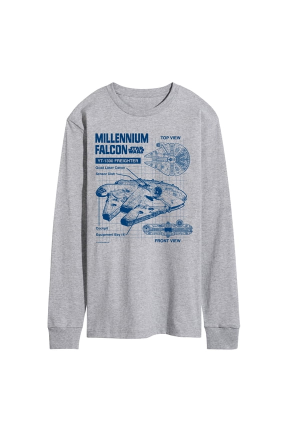 - Millennium Falcon Schematic - Men's Long Sleeve Tee