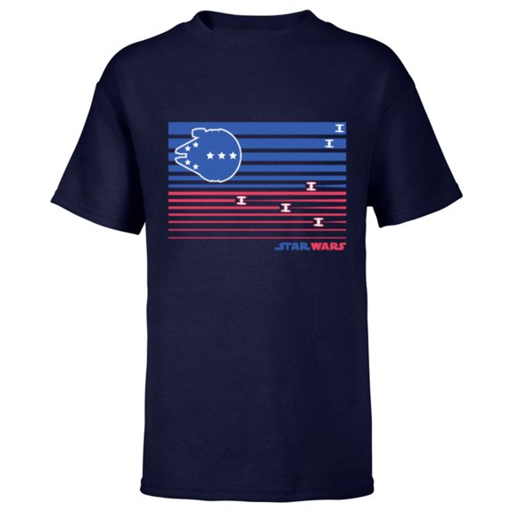 Star Wars Millennium Falcon Stars and Stripes American Flag - Short Sleeve T-Shirt for Kids - Customized-Navy
