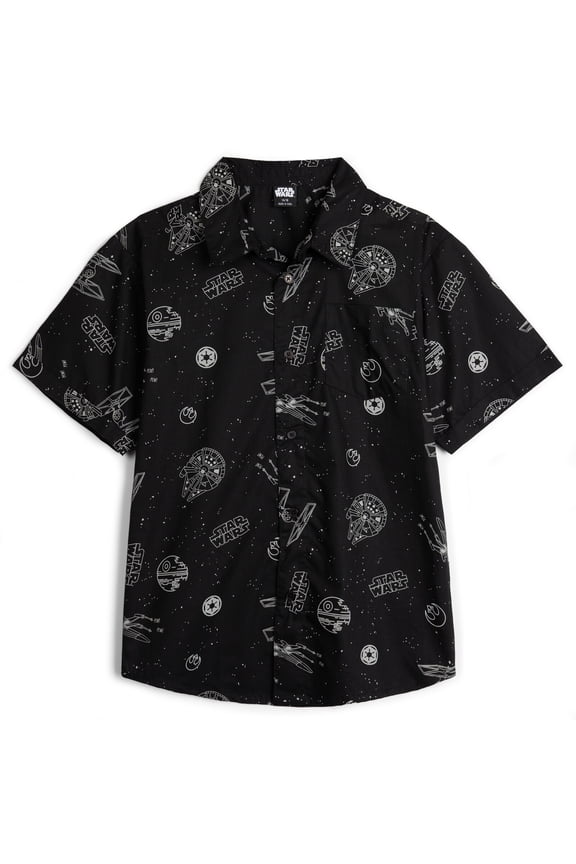 Big Boys' Short Sleeve Button-Down Shirt Space Black