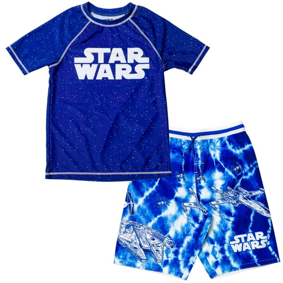 Star Wars Millennium Falcon TIE Fighter X-Wing Little Boys Rash Guard and Swim Trunks Outfit Set Little Kid to Big Kid