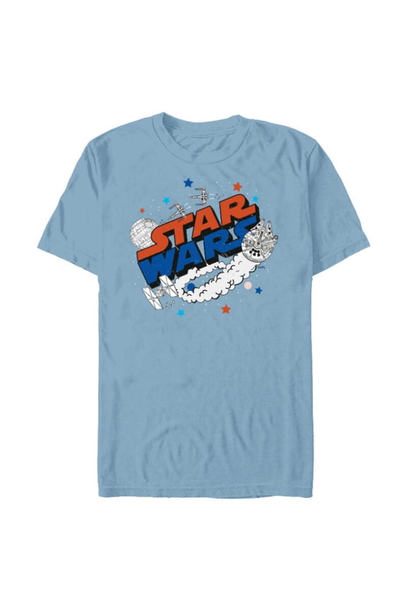 Millennium Falcon X-Wing and Death Star Americana - Short Sleeve Blended T-Shirt for Adults - Customized-Ocean Blue