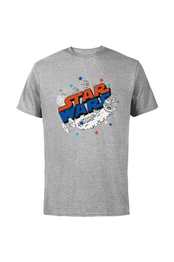 Millennium Falcon X-Wing and Death Star Americana - Short Sleeve Cotton T-Shirt for Adults - Customized-Athletic Heather