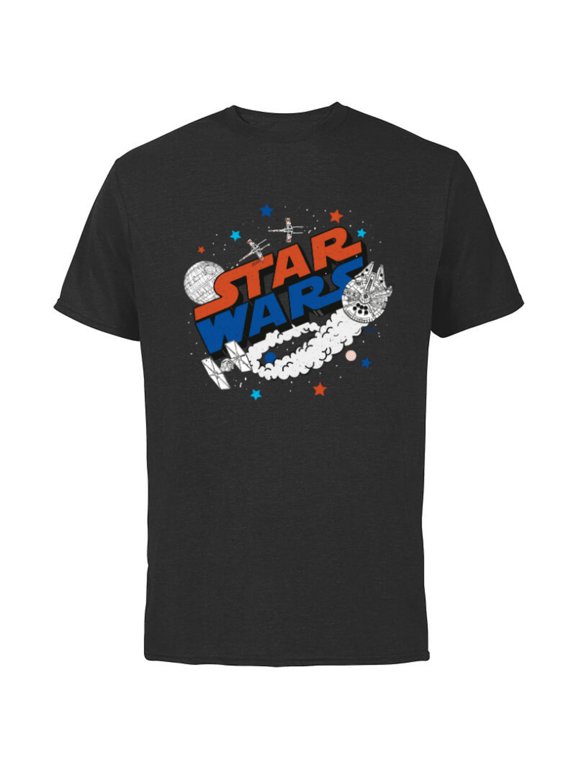 Millennium Falcon X-Wing and Death Star Americana - Short Sleeve Cotton T-Shirt for Adults - Customized-Black
