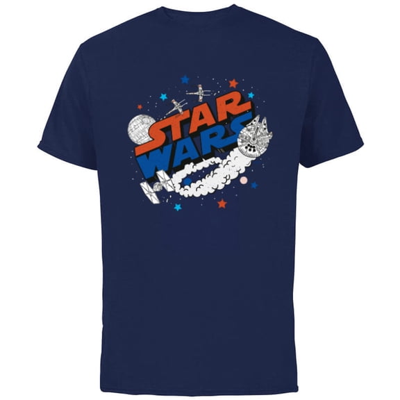 Star Wars Millennium Falcon X-Wing and Death Star Americana - Short Sleeve Cotton T-Shirt for Adults - Customized-Navy