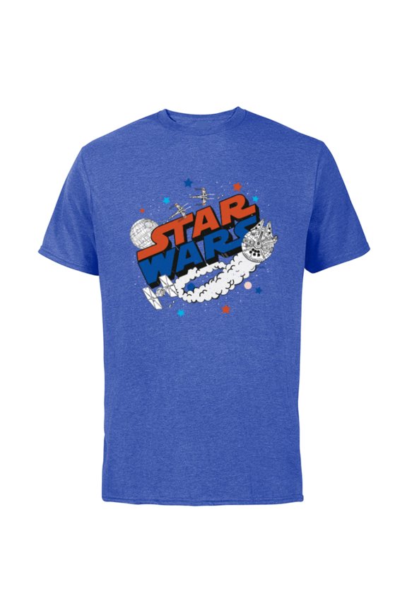 Millennium Falcon X-Wing and Death Star Americana - Short Sleeve Cotton T-Shirt for Adults - Customized-Royal Heather