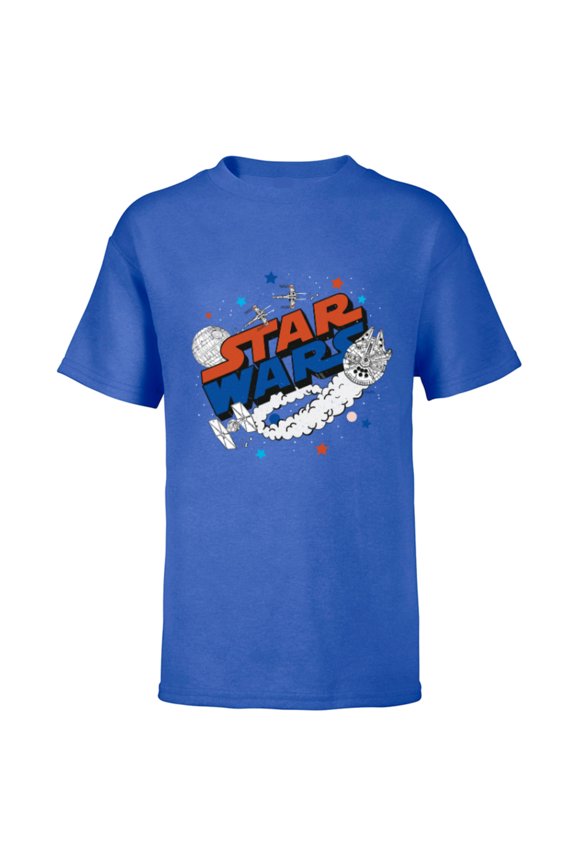 Millennium Falcon X-Wing and Death Star Americana - Short Sleeve T-Shirt for Kids - Customized-Royal