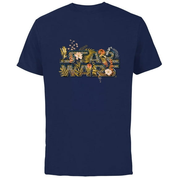 Star Wars Movie Logo Floral Garden Reimagined - Short Sleeve Cotton T-Shirt for Adults - Customized-Navy